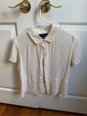 Alfani Cream Silk Sheer Short-Sleeve Button-Up Blouse